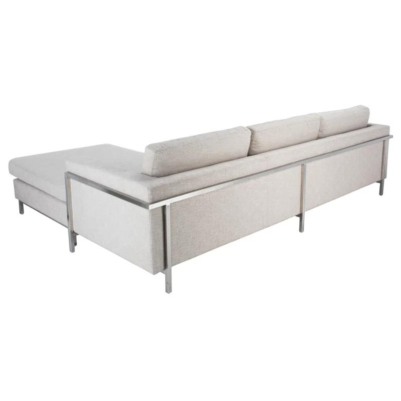 Camila Off-White Wool Blend Sectional Sofa with Brushed Stainless Steel Legs