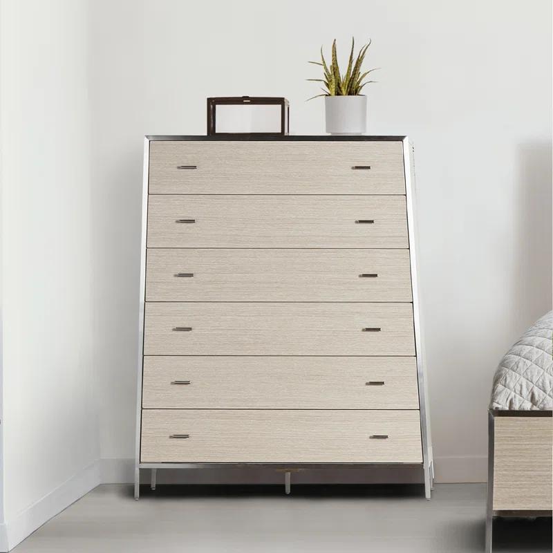 Transitional Silverlake 6-Drawer Chest in Silver/Cream with Velvet Lining