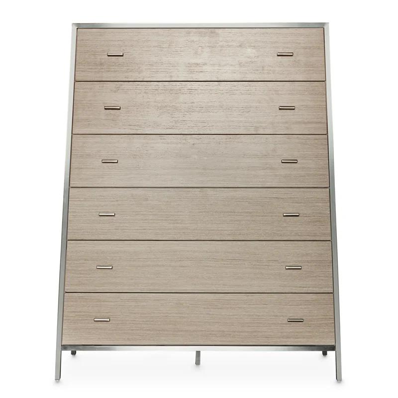 Transitional Silverlake 6-Drawer Chest in Silver/Cream with Velvet Lining