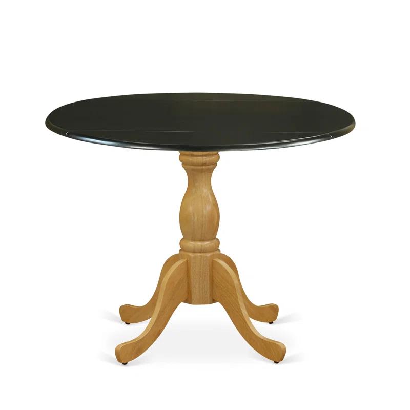 Mid-Century Modern Extendable Solid Wood Round Dining Table in Black and Oak