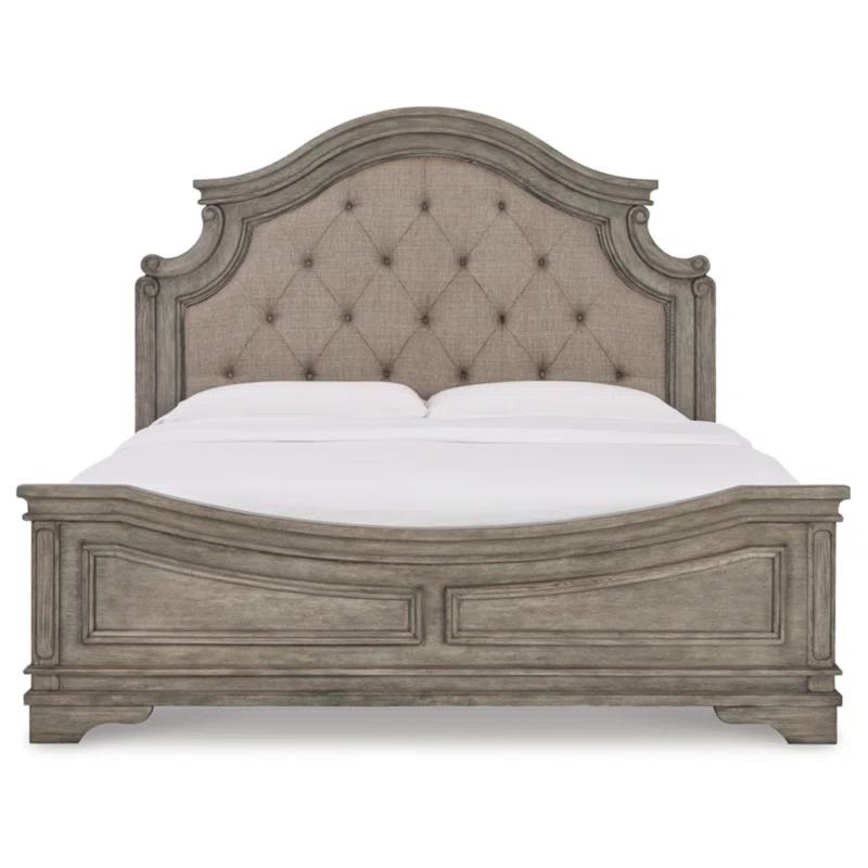 Transitional Gray Upholstered California King Bed with Drawer