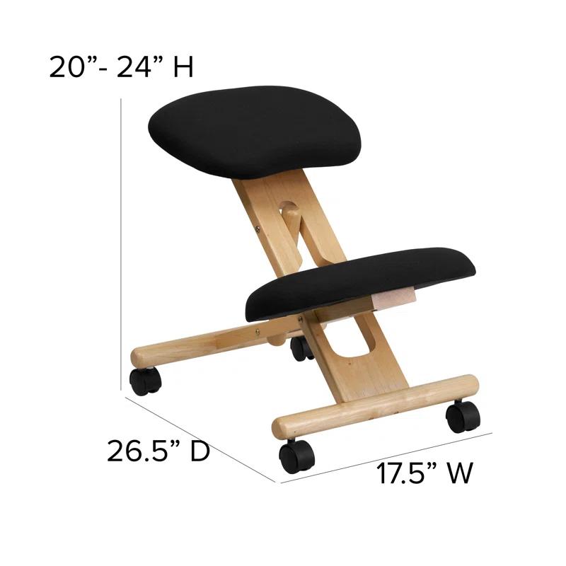 Bragg Armless Black Fabric Ergonomic Kneeling Chair with Wooden Frame