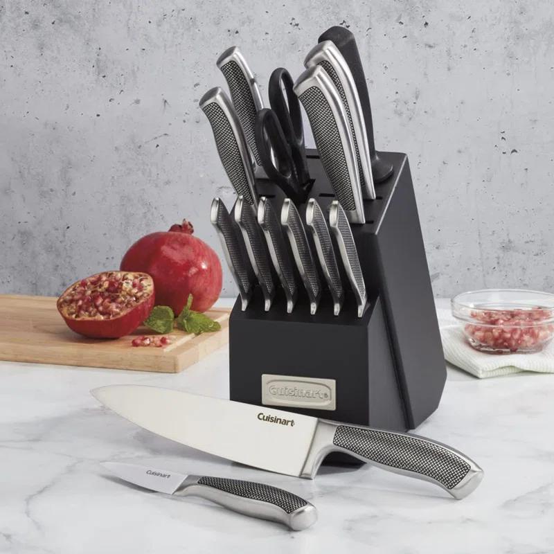 15-Piece Stainless Steel Knife Block Set with Ergonomic Handles