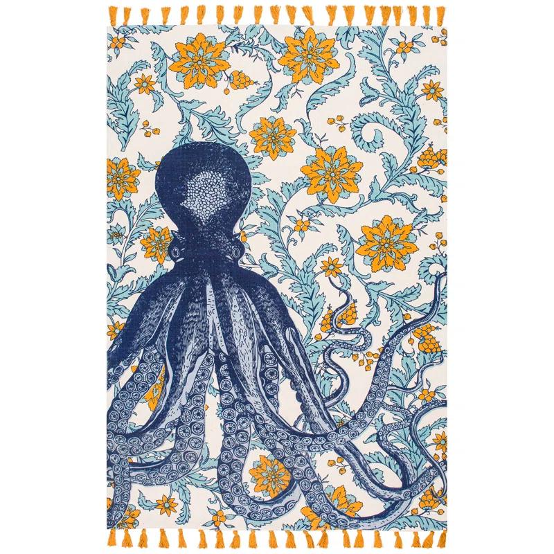 Thomas Paul Thomas Paul Octopus Tasseled Blue/Yellow Area Rug