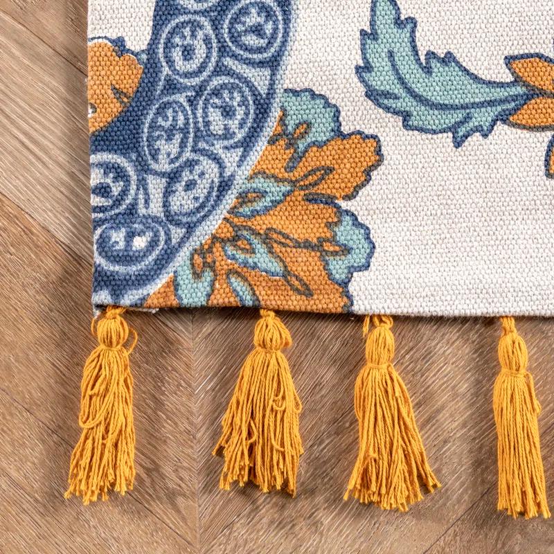 Thomas Paul Thomas Paul Octopus Tasseled Blue/Yellow Area Rug