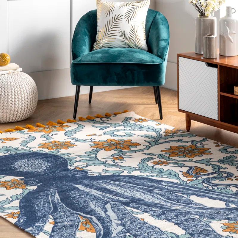 Thomas Paul Thomas Paul Octopus Tasseled Blue/Yellow Area Rug