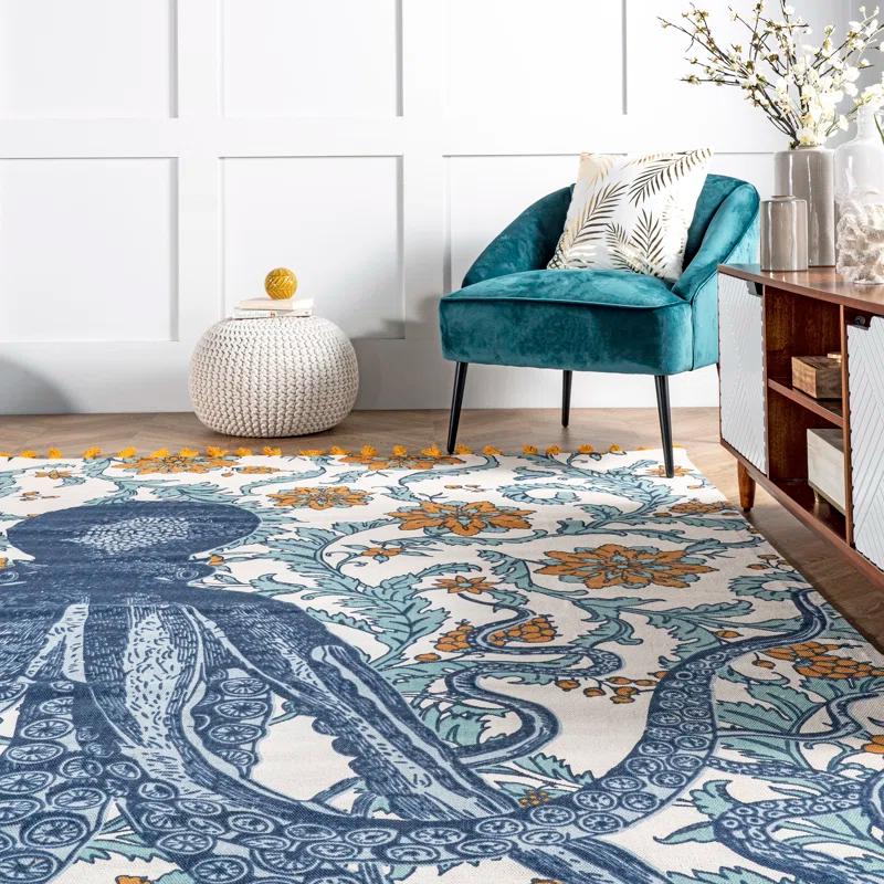 Thomas Paul Thomas Paul Octopus Tasseled Blue/Yellow Area Rug