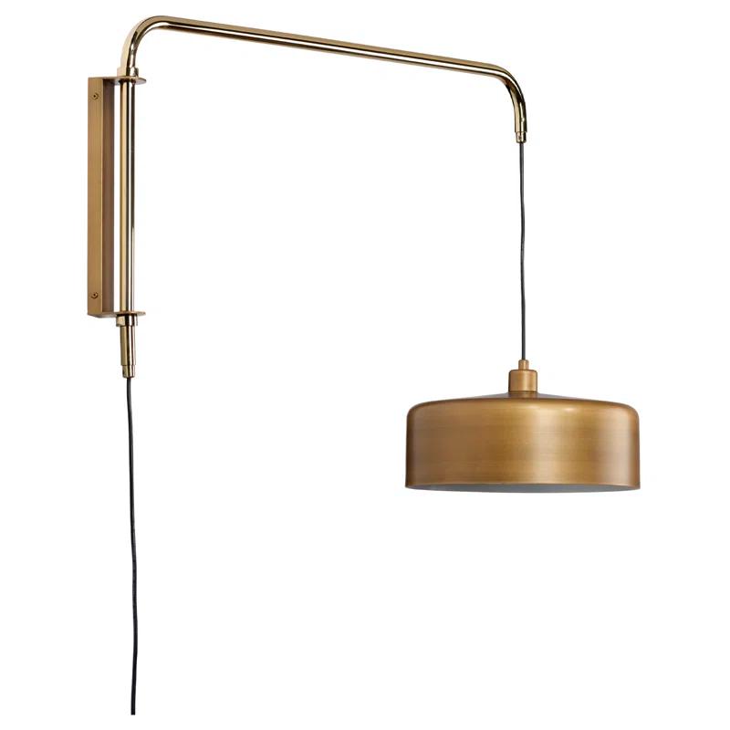 Satin Brass Adjustable Swing Arm Sconce with White Hood
