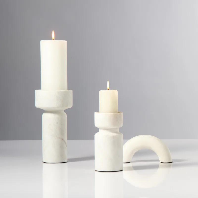 Contemporary White Marble Sleek Candlestick