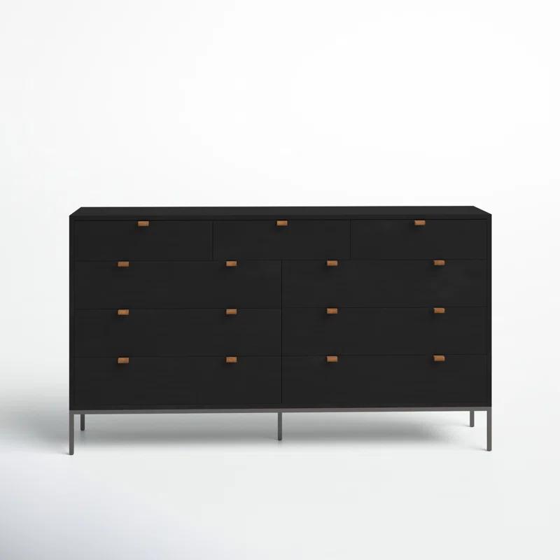 Mid-Century Modern Black Wash Poplar Double Dresser with Dovetail Drawers