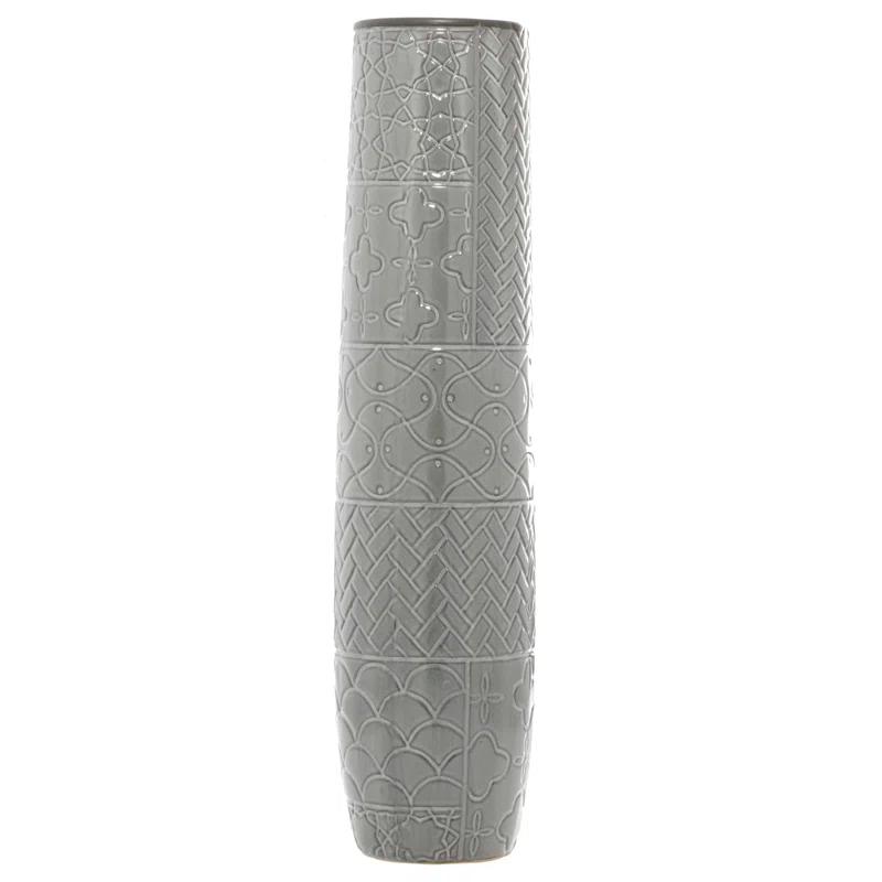 Elegant 30" Metallic Gray Ceramic Floor Vase with Modern Textures