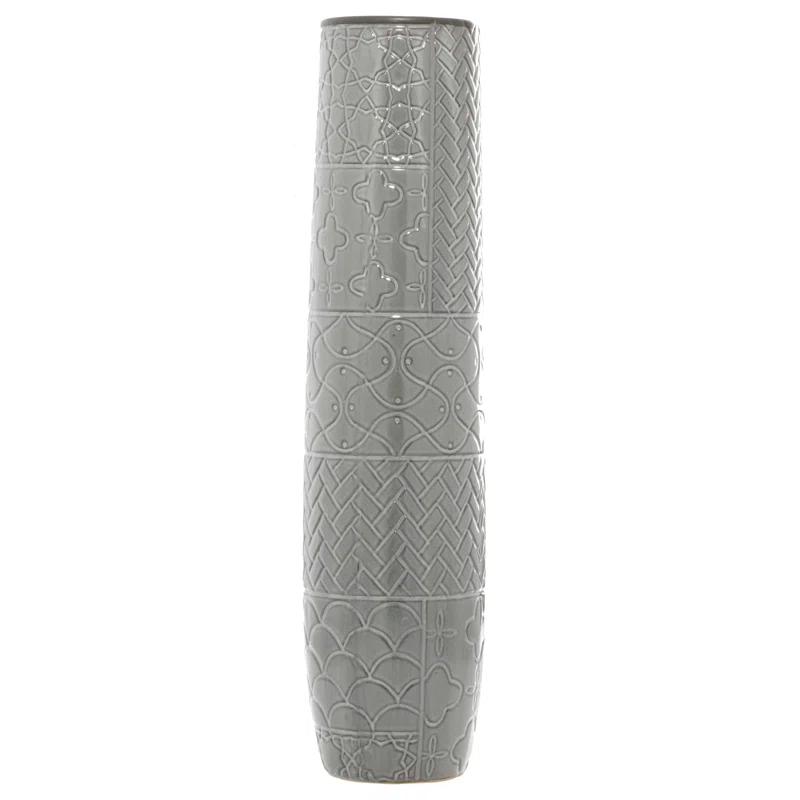 Bungalow Rose Ceramic Slim Engraved Patterned Decorative Gray Vase
