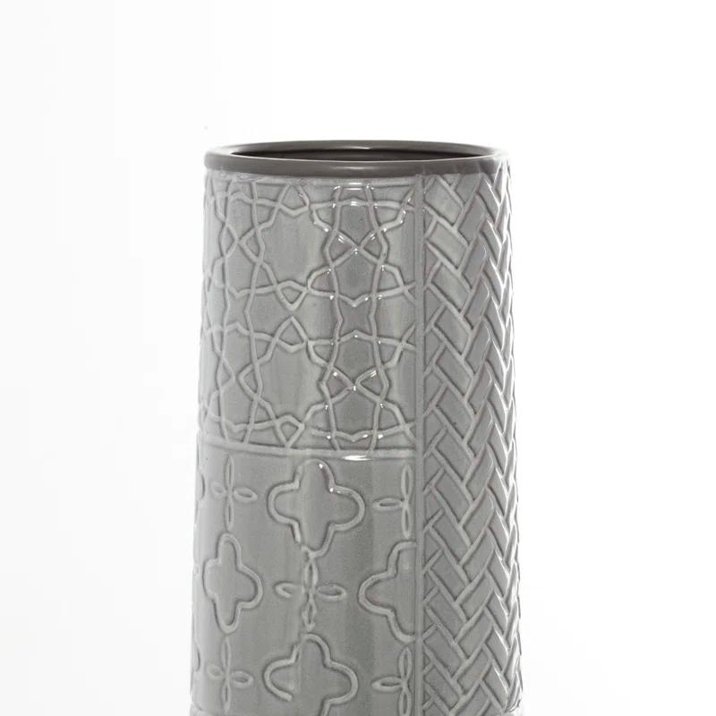 Bungalow Rose Ceramic Slim Engraved Patterned Decorative Gray Vase