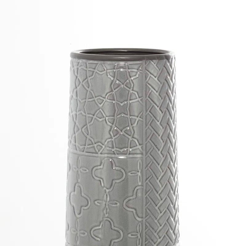 Elegant 30" Metallic Gray Ceramic Floor Vase with Modern Textures