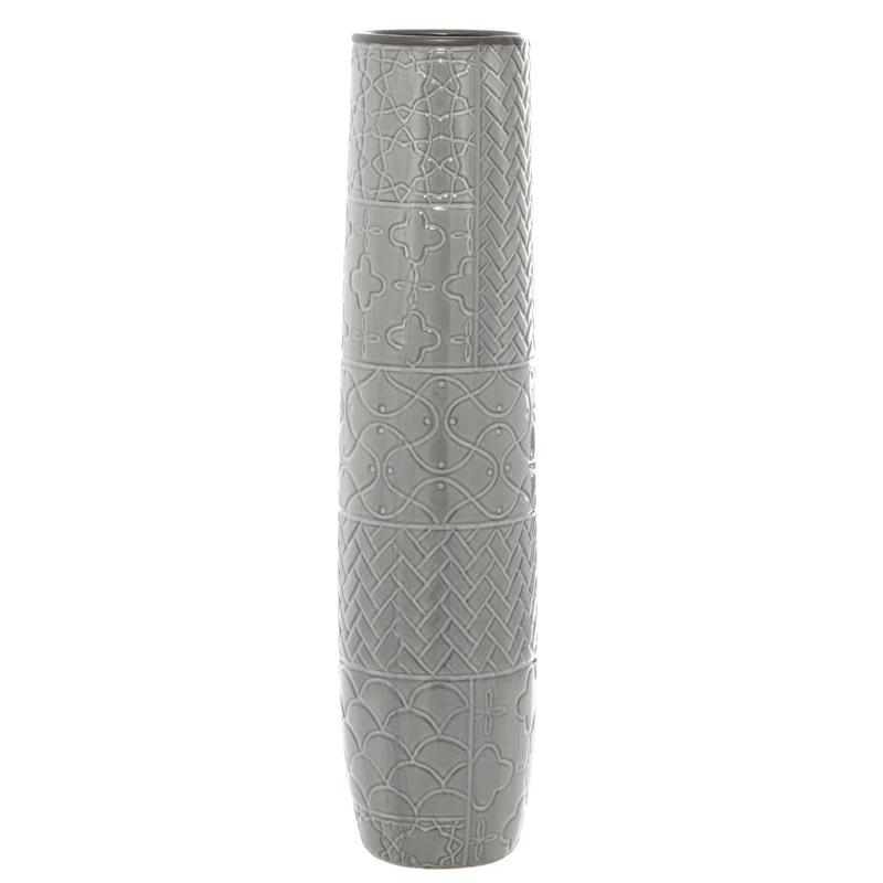 Bungalow Rose Ceramic Slim Engraved Patterned Decorative Gray Vase