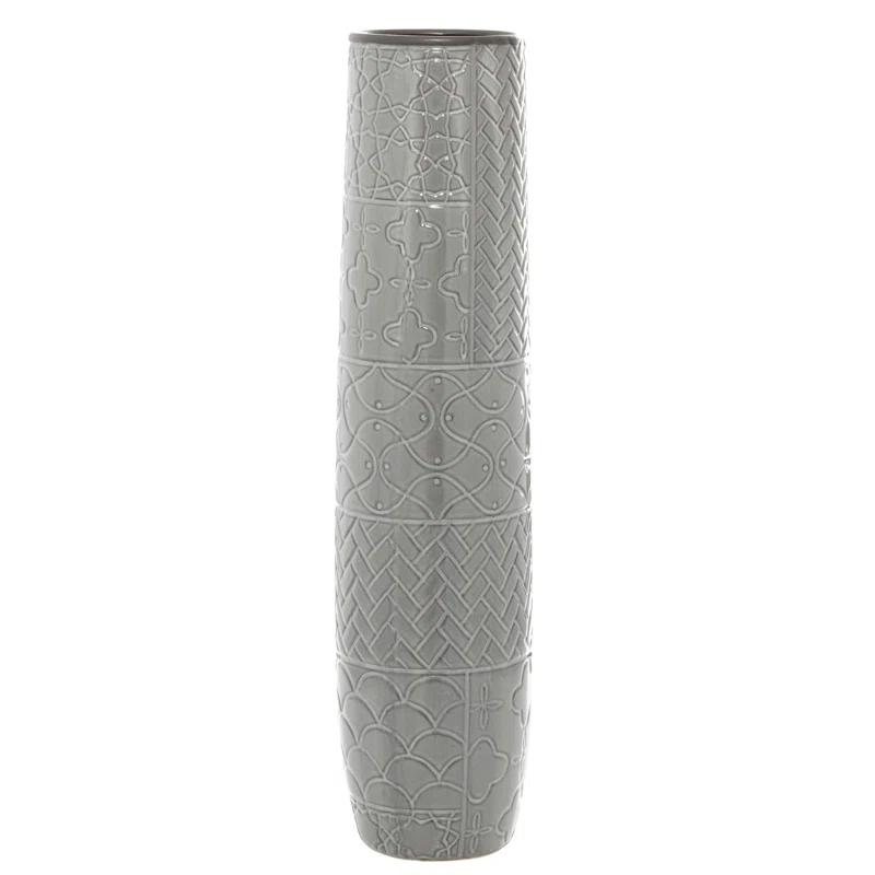 Elegant 30" Metallic Gray Ceramic Floor Vase with Modern Textures