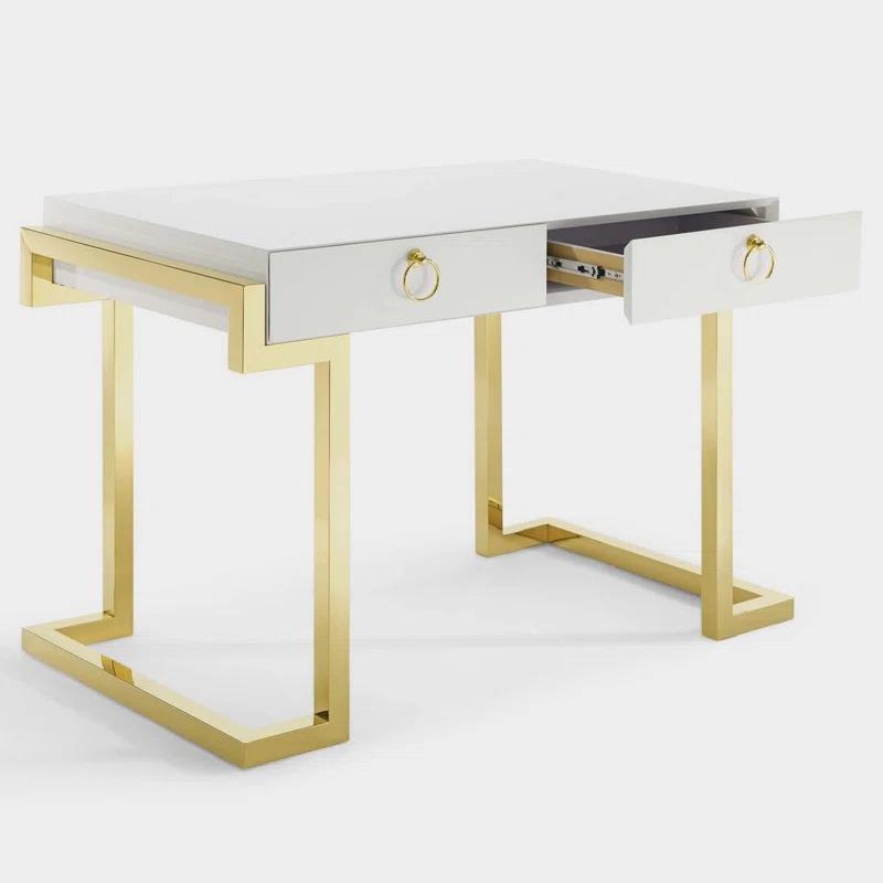 Energetic Gold and White Medium Computer Desk with Drawers