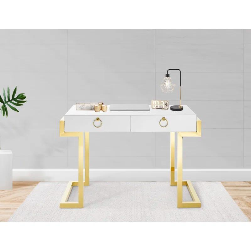 Energetic Gold and White Medium Computer Desk with Drawers