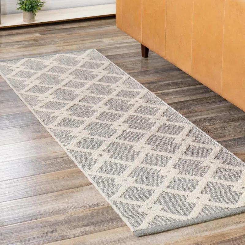 Gray Geometric Hand-Knotted Wool Runner Rug 2' x 6'1"