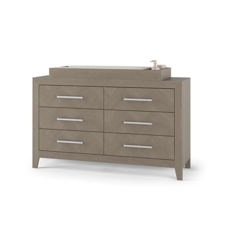 Crescent Gray Farmhouse Double Dresser with Herringbone Pattern