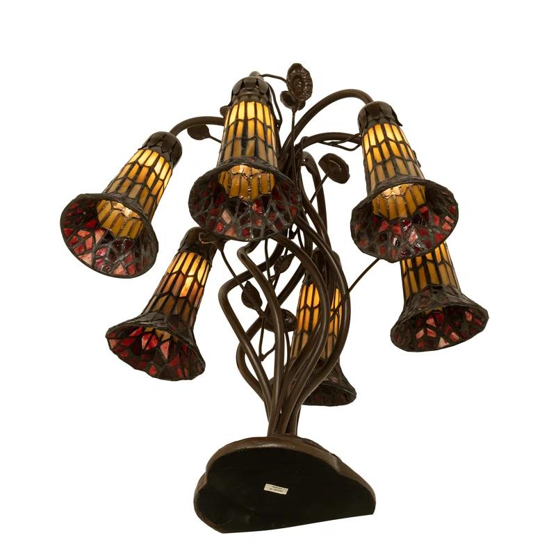 Mahogany Bronze 19" Stained Glass 6-Light Table Lamp