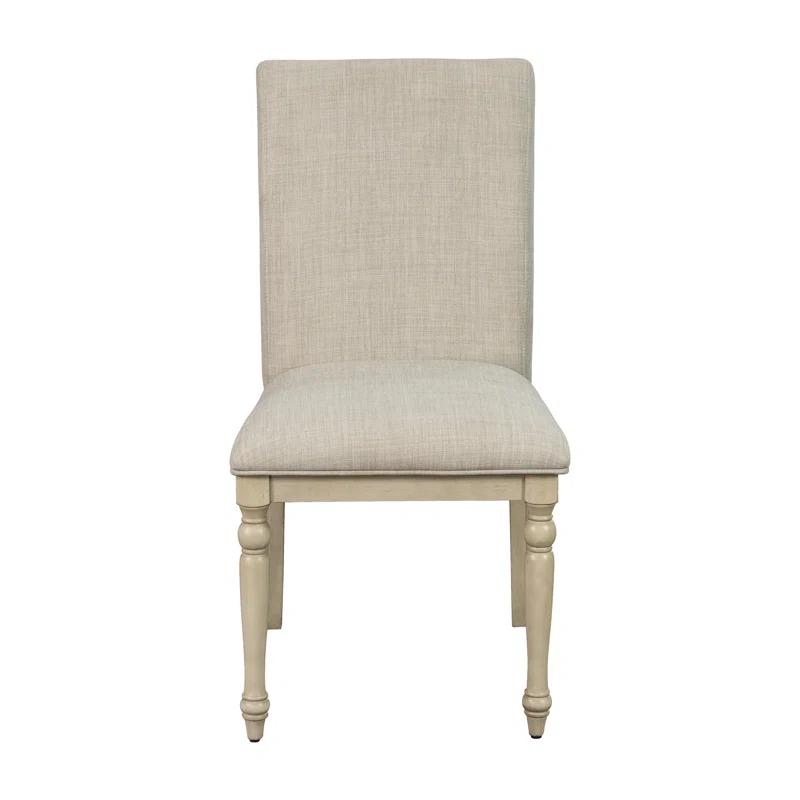 Set of 2 Gray Upholstered Parsons Dining Chairs with Turned Wood Legs