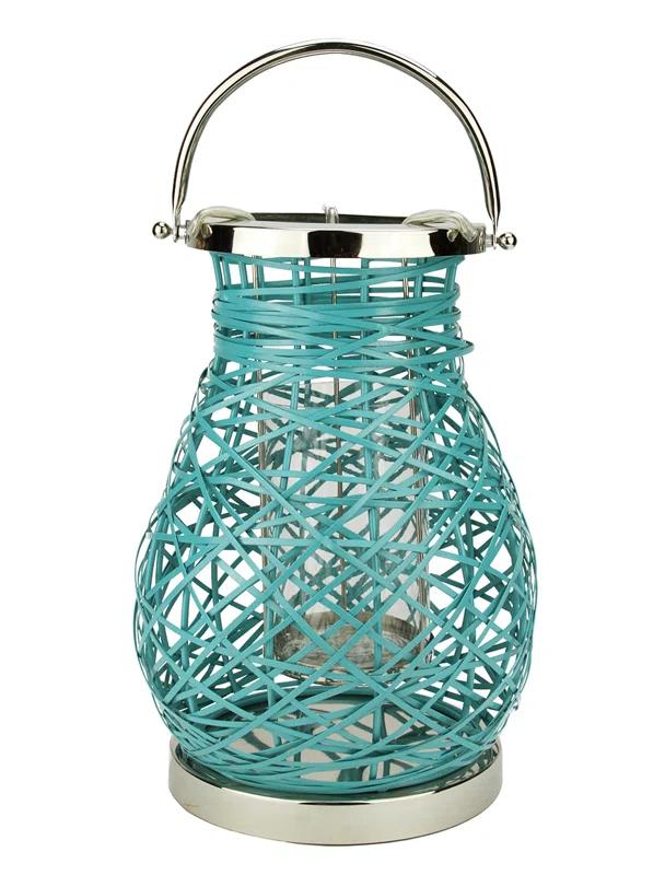 Northlight Seasonal Modern Decorative Woven Iron Pillar Candle Lantern with Glass Hurricane