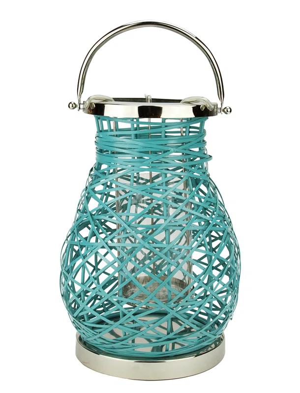 Northlight Seasonal Modern Decorative Woven Iron Pillar Candle Lantern with Glass Hurricane