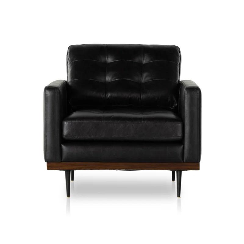 Sonoma Black Top Grain Leather Armchair with Cone-Tapered Legs