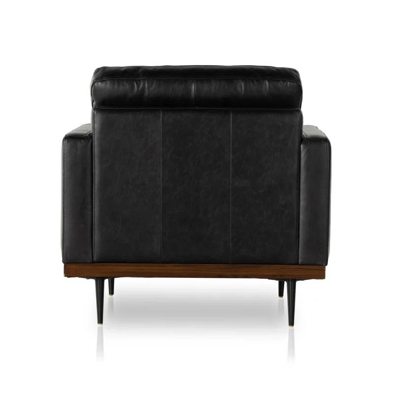 Sonoma Black Top Grain Leather Armchair with Cone-Tapered Legs