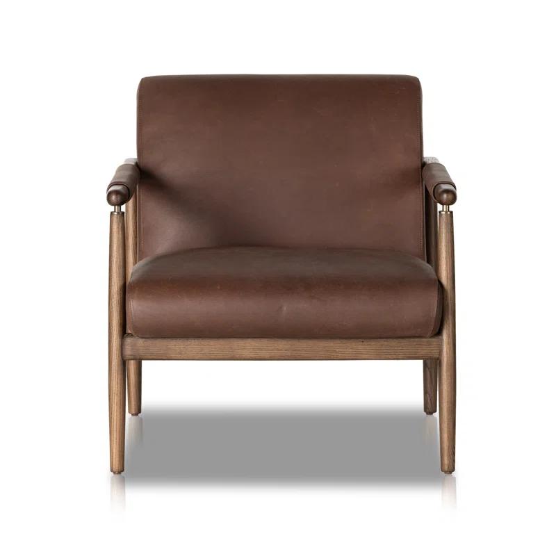 Brickhouse Dark Brown Genuine Leather Armchair with Solid Ash Frame