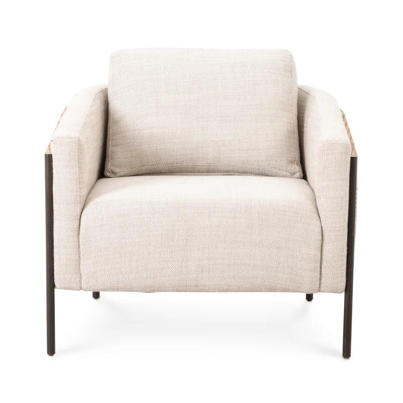 Gable Taupe Barrel Chair with Natural Cane and Gunmetal Finish