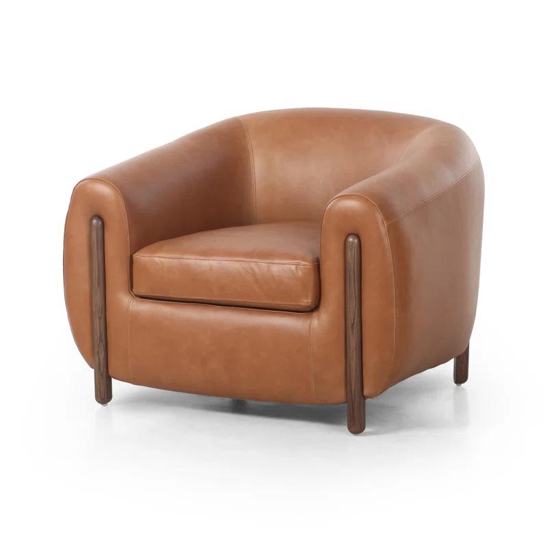 Valencia Camel Top Grain Leather Barrel Chair with Terra Brown Ash Legs