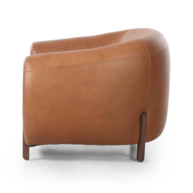 Valencia Camel Top Grain Leather Barrel Chair with Terra Brown Ash Legs
