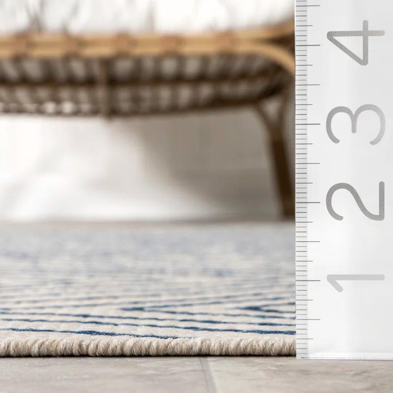 Dunham Abstract Indoor/Outdoor Area Rug for Living Room Patio Deck Front Porch Kitchen, Blue/Ivory