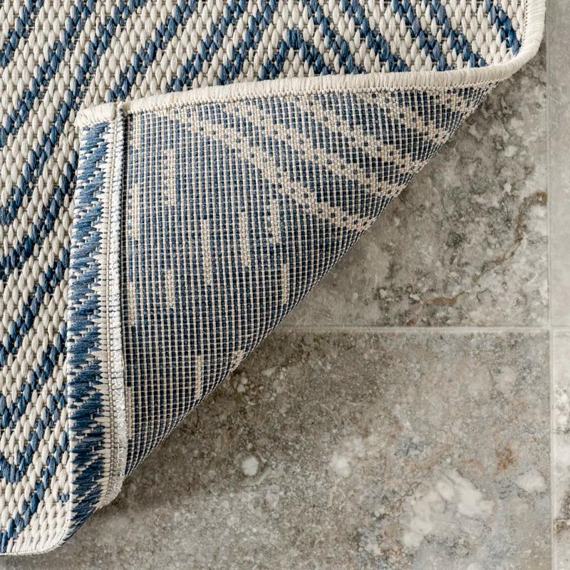 Dunham Abstract Indoor/Outdoor Area Rug for Living Room Patio Deck Front Porch Kitchen, Blue/Ivory