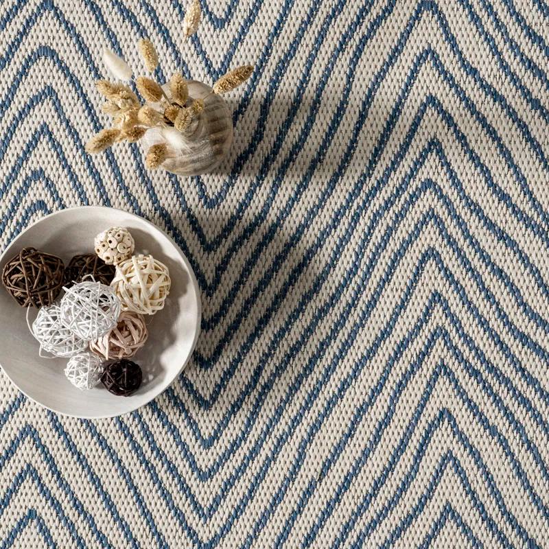 Dunham Abstract Indoor/Outdoor Area Rug for Living Room Patio Deck Front Porch Kitchen, Blue/Ivory