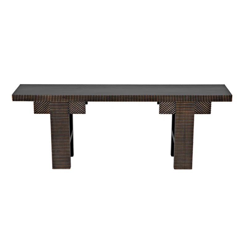 Nabu 82'' Hand Rubbed Black and Light Brown Solid Mahogany Console Table with Storage