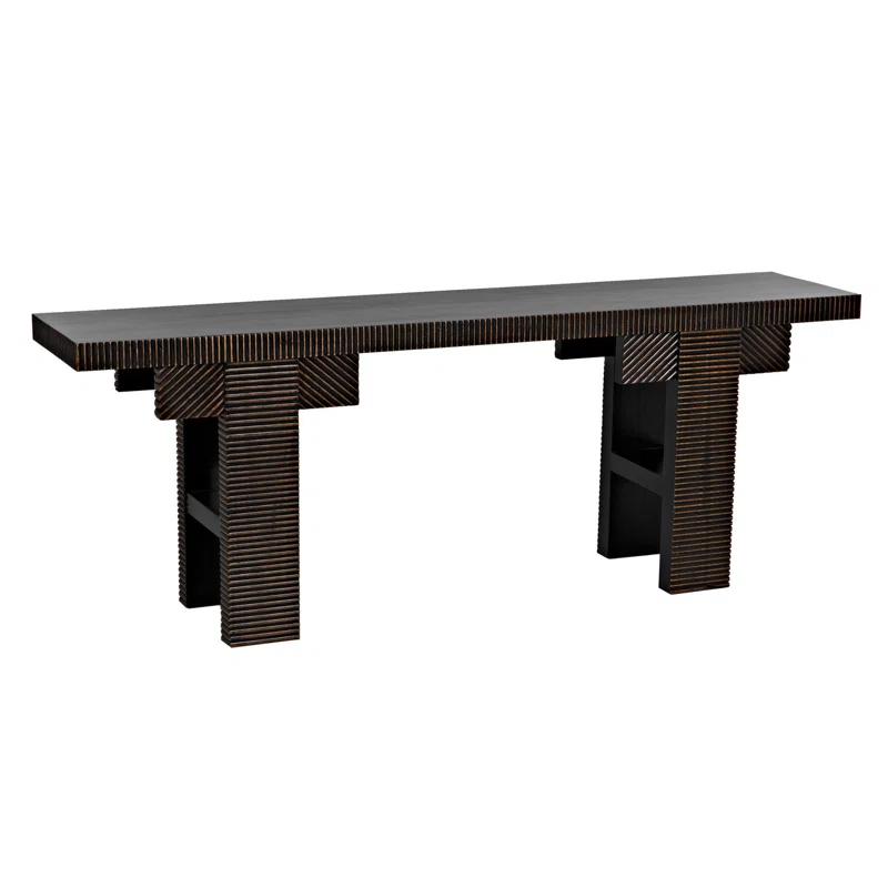 Nabu 82'' Hand Rubbed Black and Light Brown Solid Mahogany Console Table with Storage