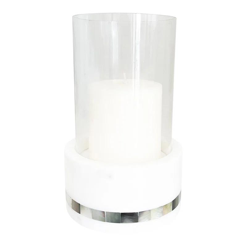 Mother Of Pearl Marble 7.63'' H Marble Tabletop Hurricane