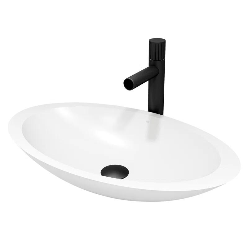 Wisteria Matte Black and White Stone Oval Vessel Bathroom Sink Set