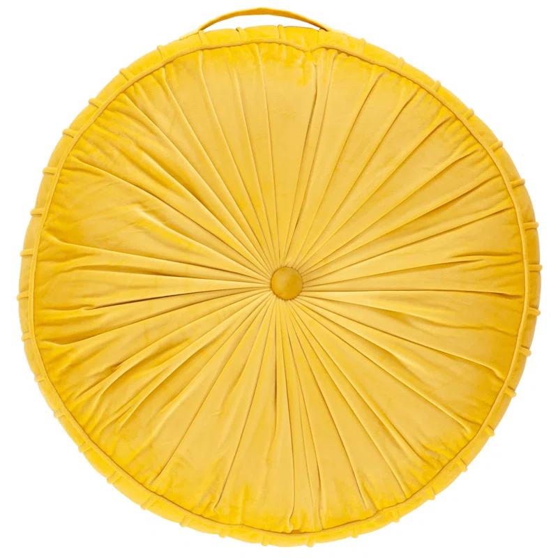 Mustard Yellow Velvet Round Tufted Floor Pillow