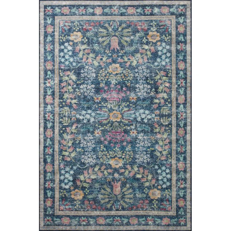 Enchanted Garden 18" Square Blue Botanical Easy-Care Area Rug