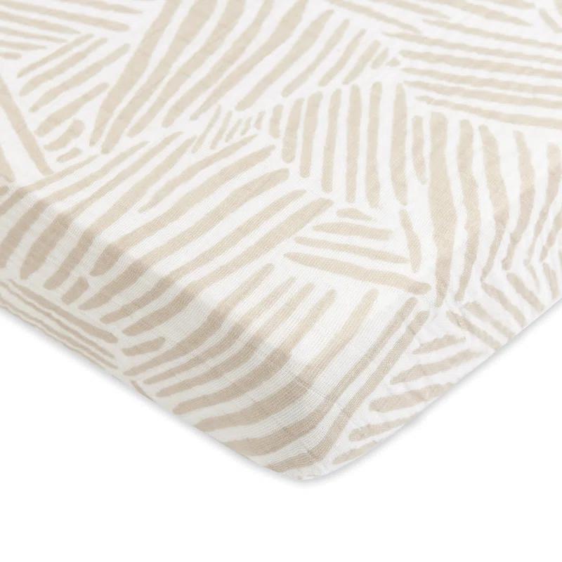 Oat Stripe Mini Crib Sheet In Muslin Cotton