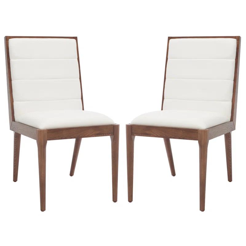 Laycee Walnut & White Tufted Upholstered Dining Chair Set