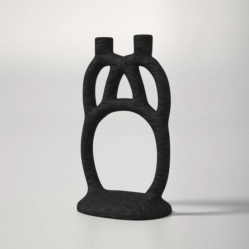 Sculptural Matte Black 11.5" Resin Double Candlestick