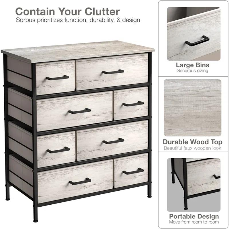 Sorbus Sorbus 8 Drawers Dresser with Steel Frame and Wood Top in Rustic
