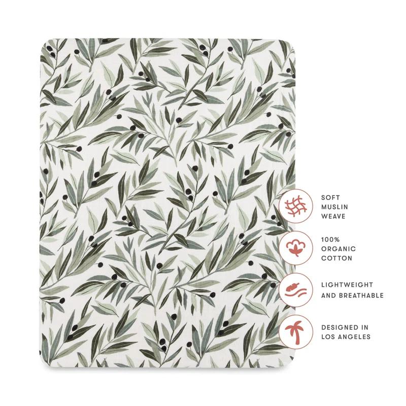 Olive Branches Muslin All-Stages Midi Crib Sheet in GOTS Certified Organic Cotton