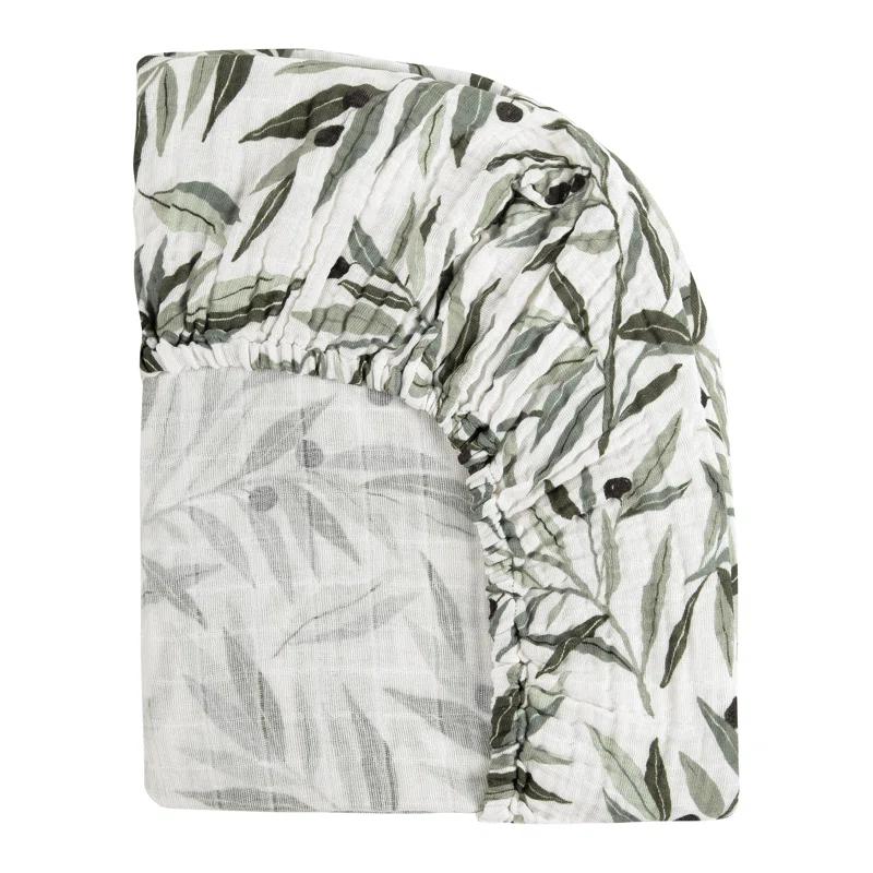 Olive Branches Muslin All-Stages Midi Crib Sheet in GOTS Certified Organic Cotton