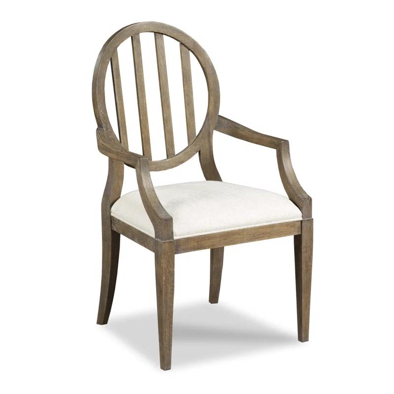 Elegant Emma Linen-Upholstered Arm Chair with Vintage Wood Finish